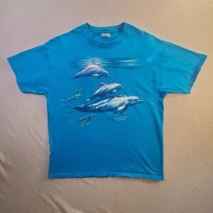 Vintage 90s Hanes Cotton Dolphin T Shirt XL Single Stitch Dee Smith Animal Tee